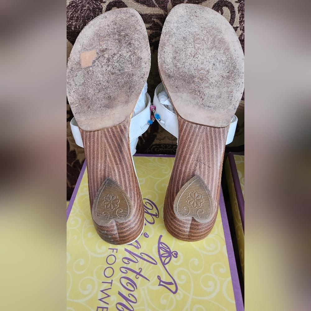 The Brighton Size 9.5 Leather "HEAVEN" Jeweled Sandal is worn & scuffed - Picture 2 of 6